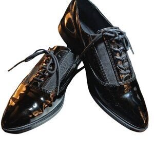 CALVIN KLEIN Black "Della" Patent Oxford Lace Up Loafers -EUC